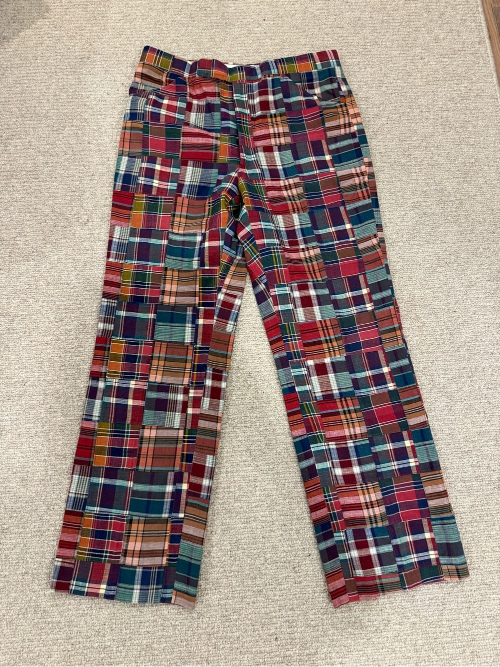 Vintage 1970s Corbin Ltd wedge wood Madras Plaid patchwork go-to-hell golf pants